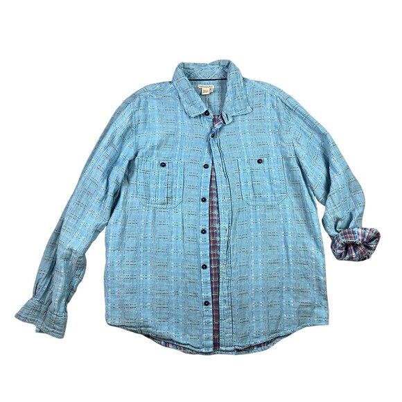 Carbon2Cobalt Button Up Shirt  Men's Size L  Super Soft LS Blue Plaid  Beachy - Picture 1 of 9